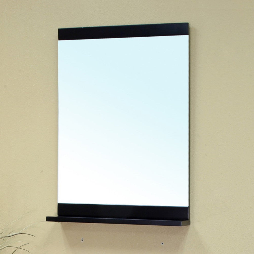 Solid Wood Frame Mirror With Shelf In Black