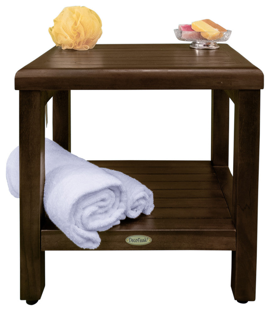 DecoTeak Classic 18" Teak Shower Bench With Shelf