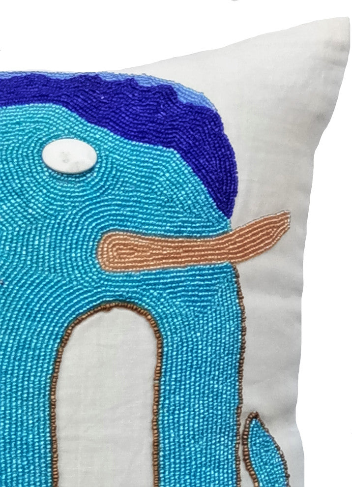Blue Decorative Pillow Covers 14"x14" Cotton, Blue Elephant