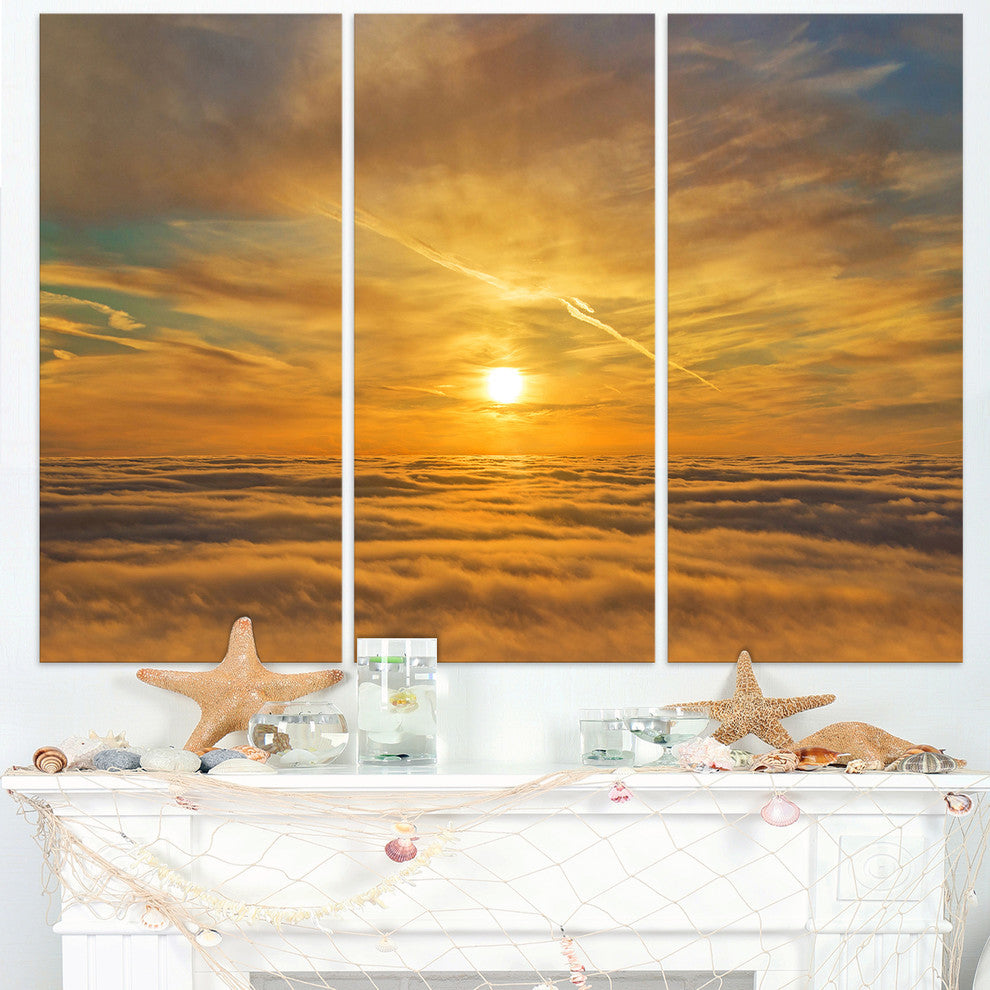 "Golden Sunset Over Clouds" Oversized Beach Metal Wall Art, 3 Panels, 36"x28"