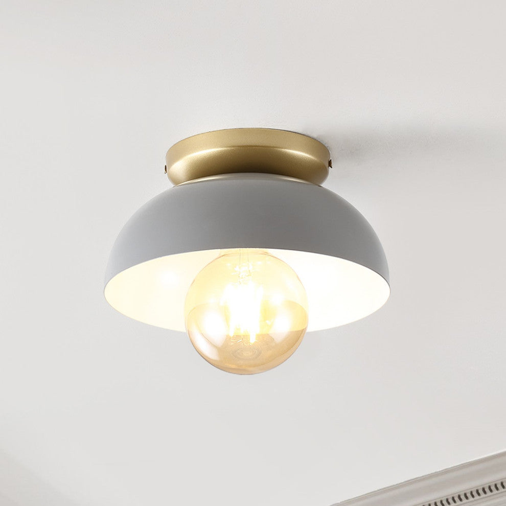 Paulina 8.5" 1-Light Classic Industrial Iron LED Flush Mount, Gray/Gold Painting