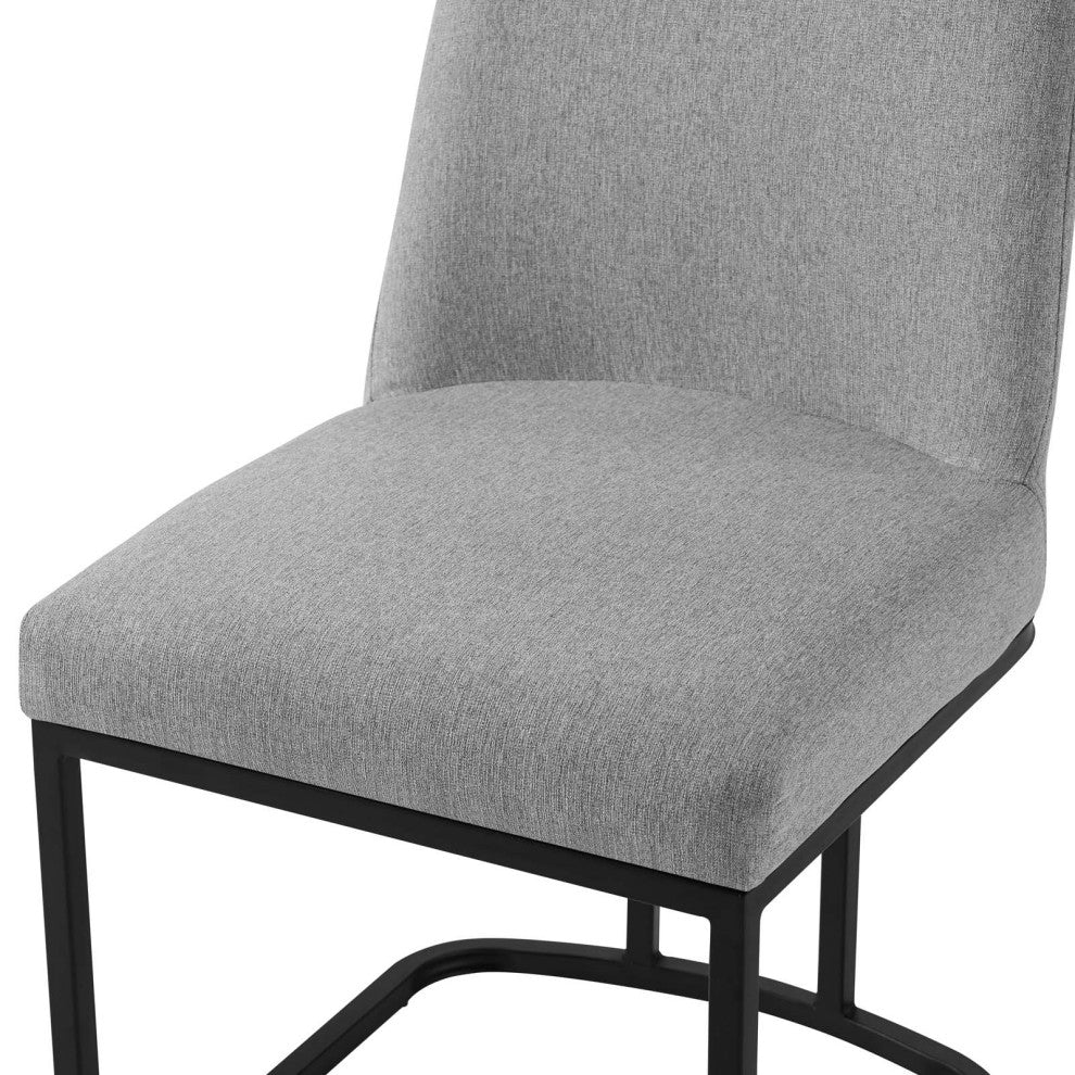 Side Dining Chair, Set of 2, Fabric, Metal, Black Gray, Modern, Cafe Bistro