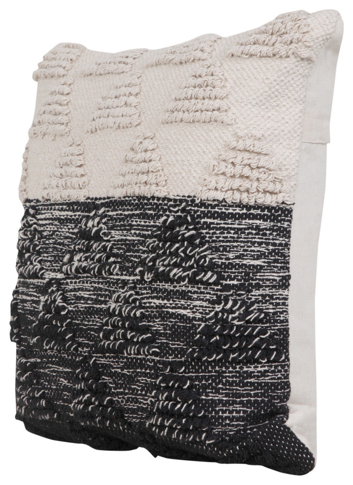Ox Bay Handwoven Black/White Geometric Organic Cotton Pillow Cover, 20"x20"