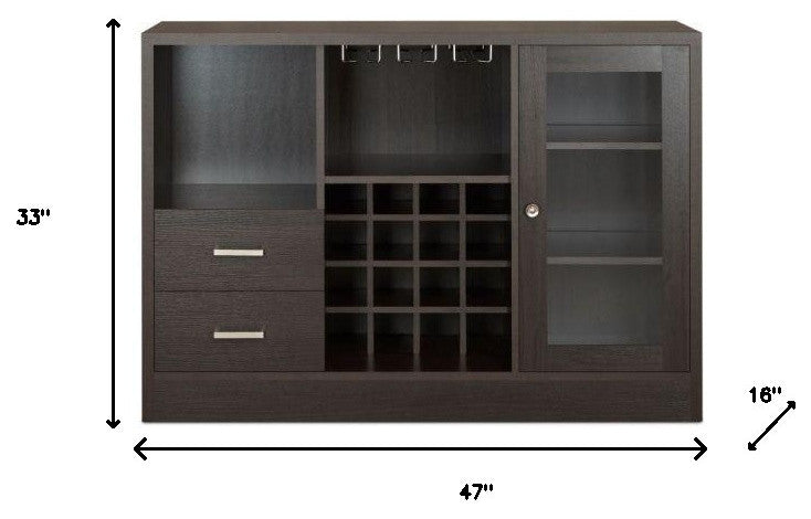 47" Espresso Solid Wood Frame With Five Shelves And Two Drawers