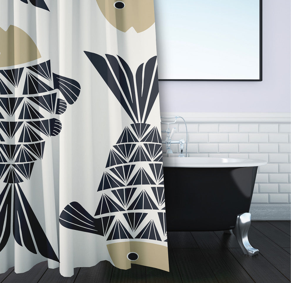 Big Fish Taupe 70" w x 73" h Shower Curtain