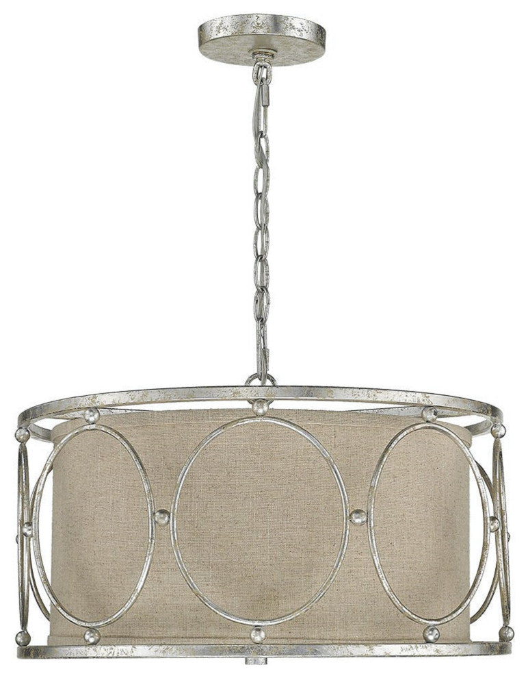 3 Light Drum Geometric Pendant in Antique Silver
