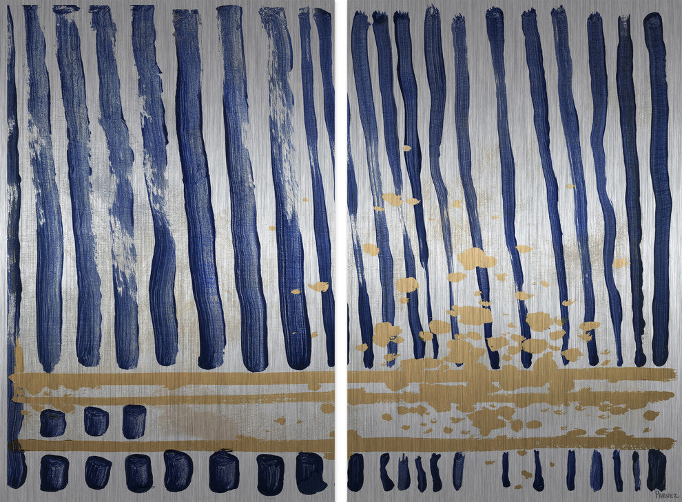 Blue Verticals Diptych, 80"x60"