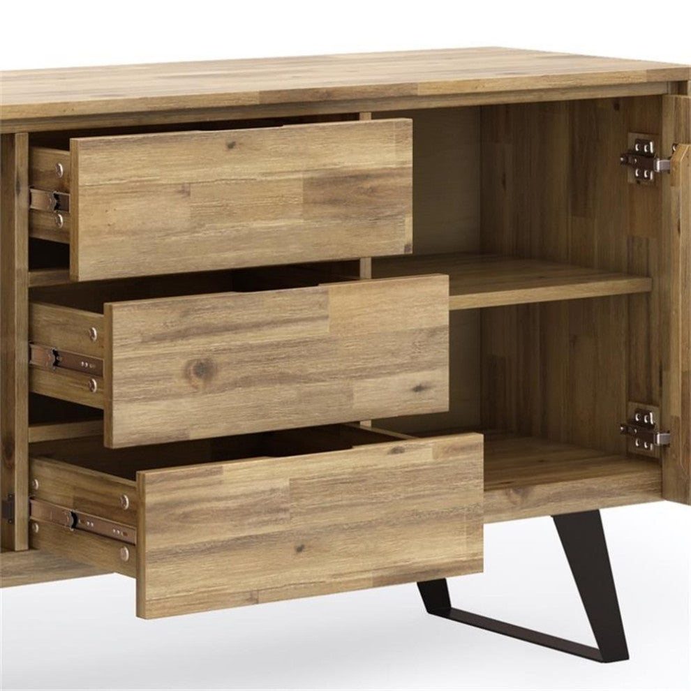 Lowry Solid Acacia Wood Sideboard Buffet In Distressed Golden Wheat