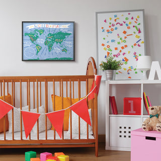 Kids World Map Colorful Nursery Design, 24"x30"