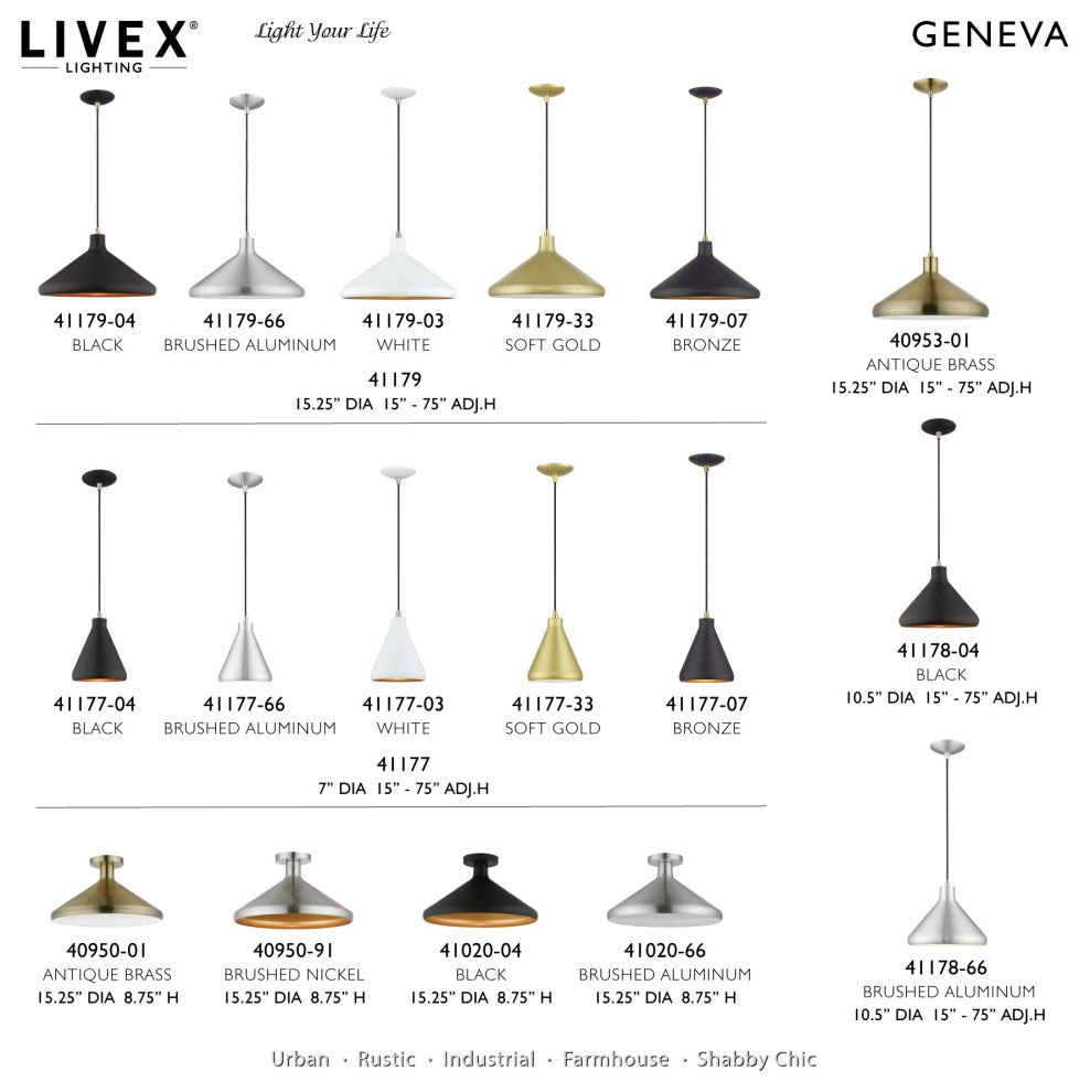 Geneva 1 Light White Cone Pendant with Brushed Nickel Accents