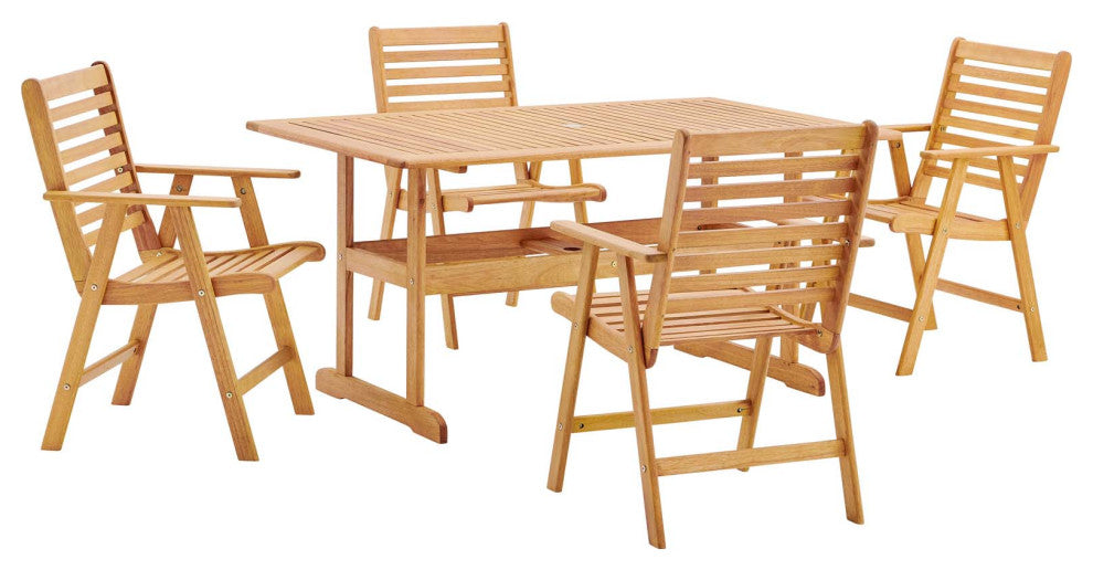Hatteras 5 Piece Outdoor Patio Eucalyptus Wood Dining Set Natural