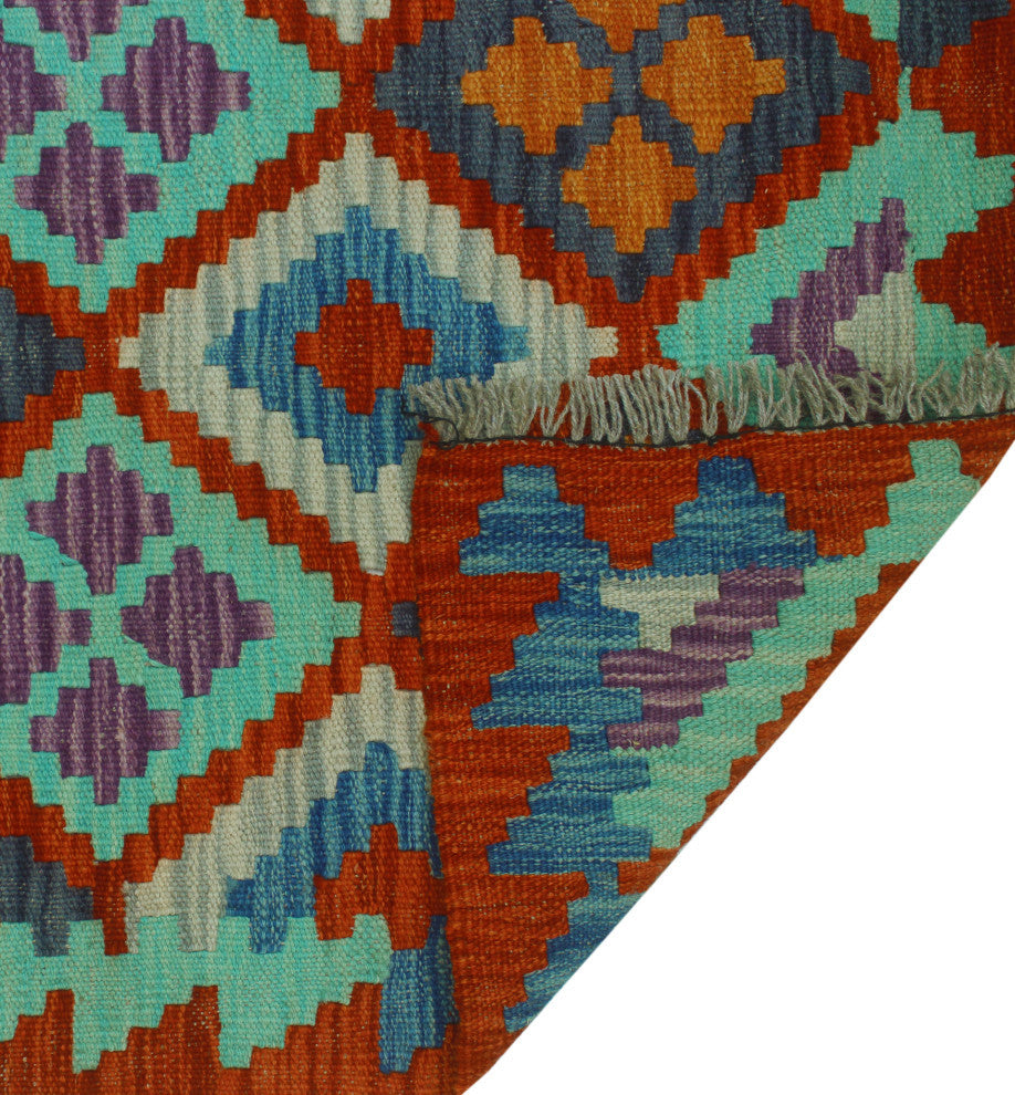 Sangat Kilim Hatima Red/Blue Runner, 2'5x9'5
