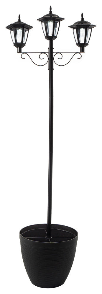 74"H Solar Three Head Street Light With a Planter Pot