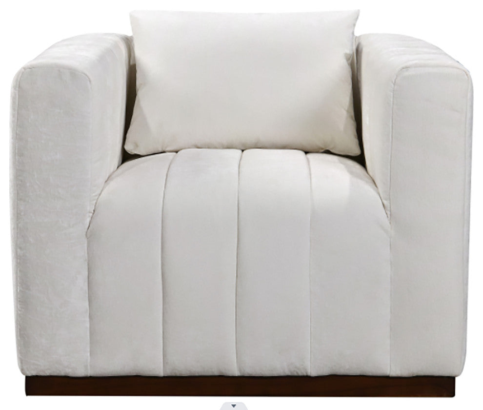 Upton Lounge Chair in Ivory Multi-Weave Fabric with Toss Pillow