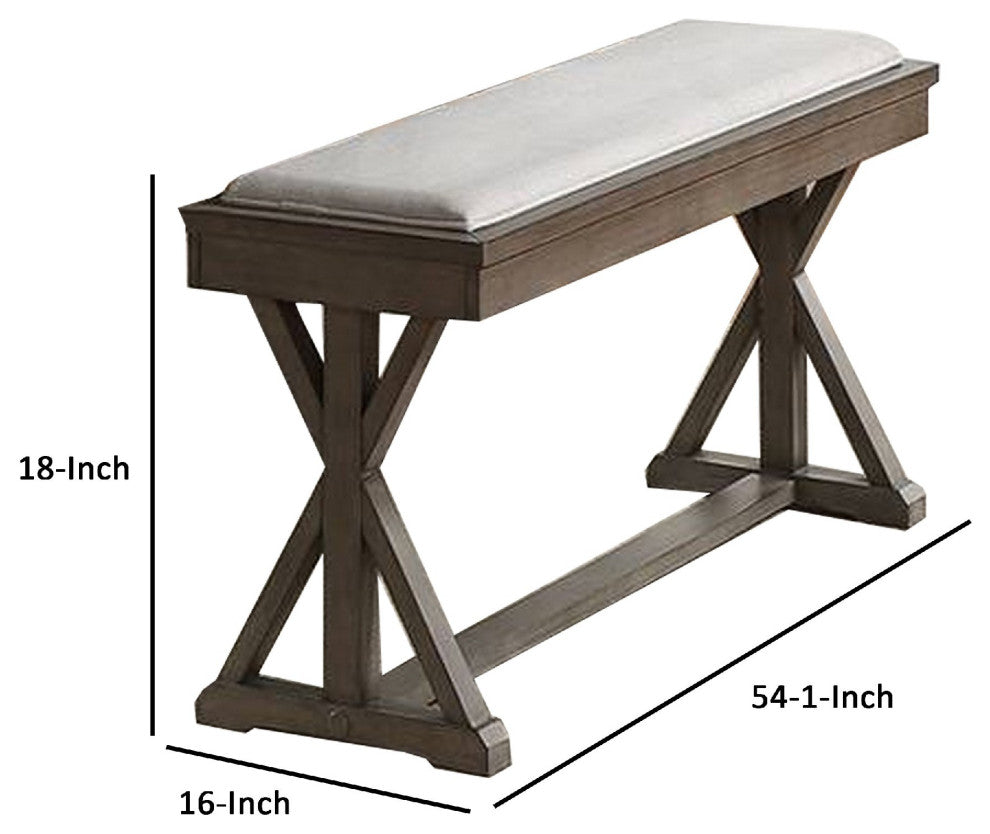 Benzara BM266494 Dining Bench With Padded Seat and Double Pedestal Base, Beige