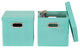 Storage Bins With Lids and Chromed Grommet Handles, Turquoise