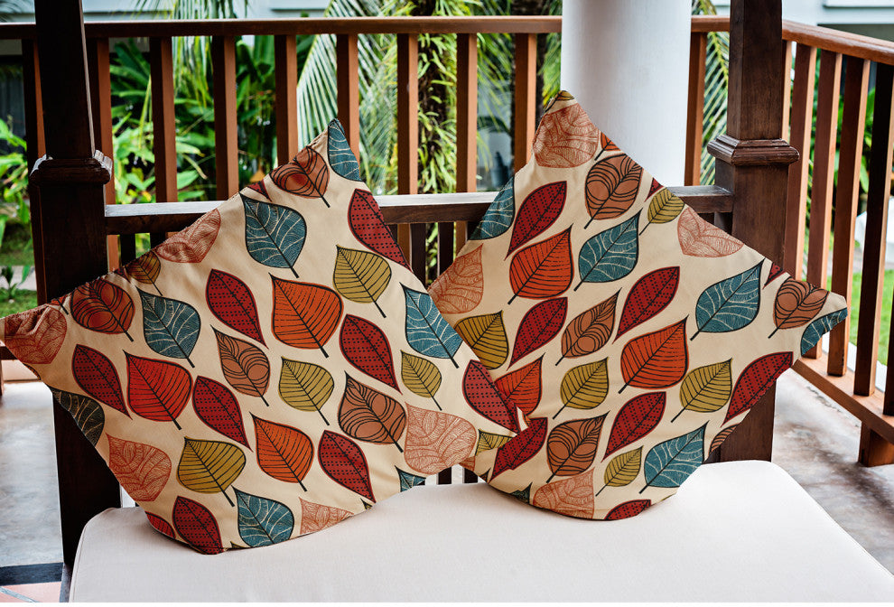 20" x 20" Autumn Leaves Indoor/Outdoor Polyester Throw Pillow, Sienna