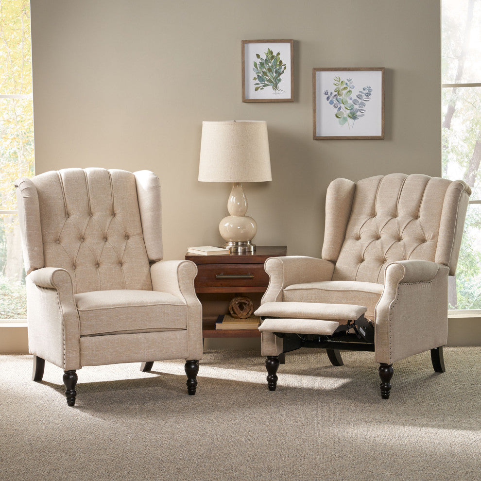GDF Studio Xanthe Tufted Fabric Recliner, Set of 2, Beige and Dark Brown