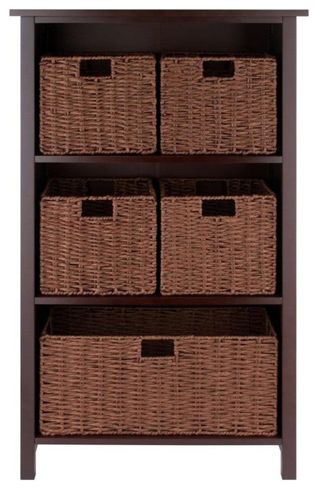 Milan 6-PieceStorage Shelf With 5 Foldable Woven Baskets, Walnut
