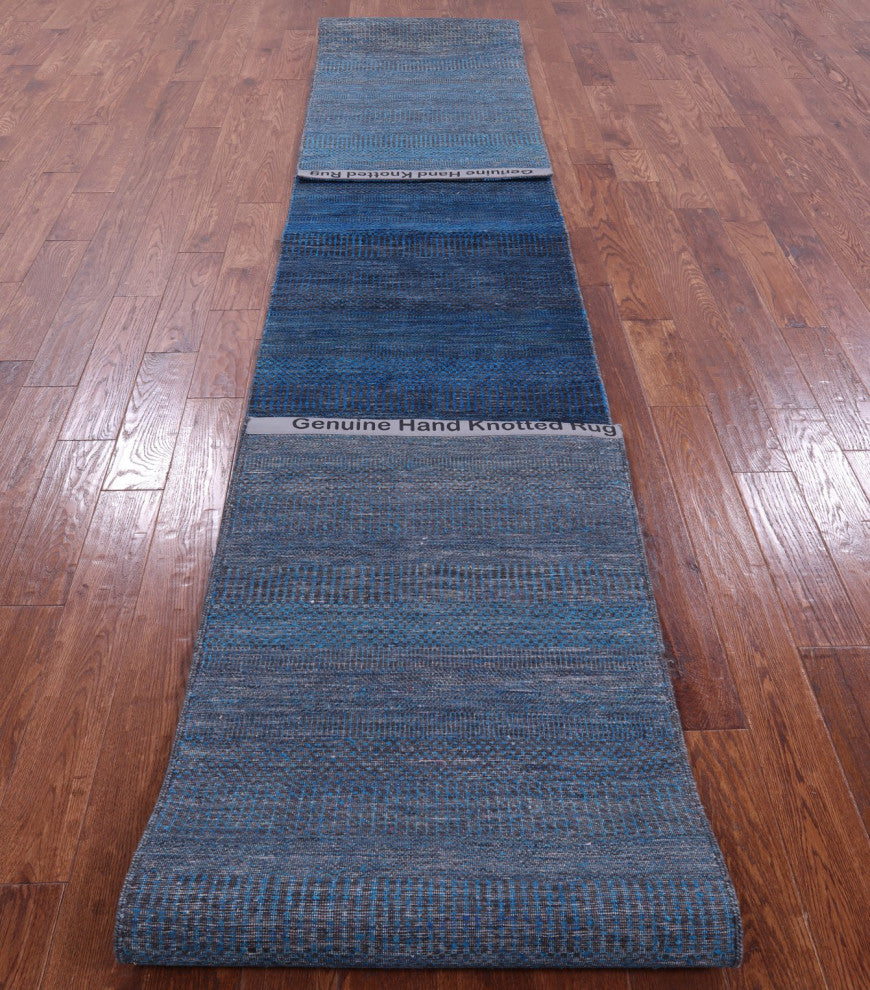 Runner Wool and Silk Super Savannah Gabbeh Handmade Rug 2' 7" X 19' 9" Q8989