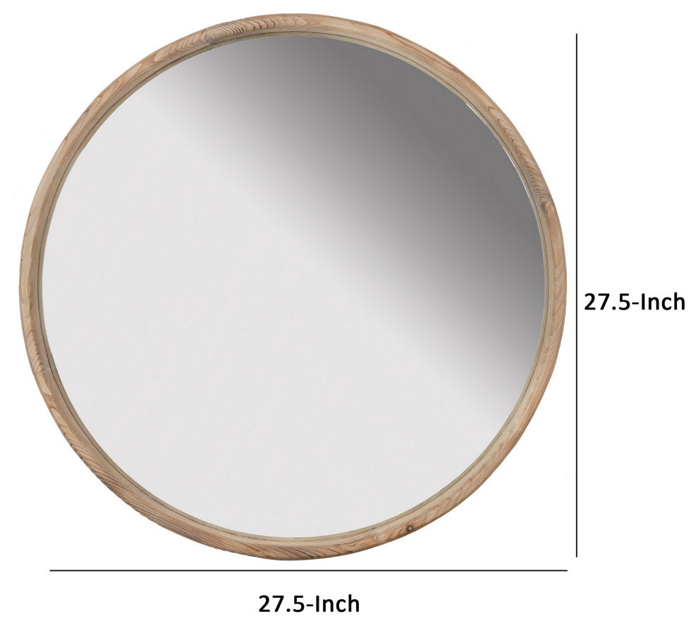 Benzara BM286105 28" Wall Mount Accent Mirror, Natural Fir Wood