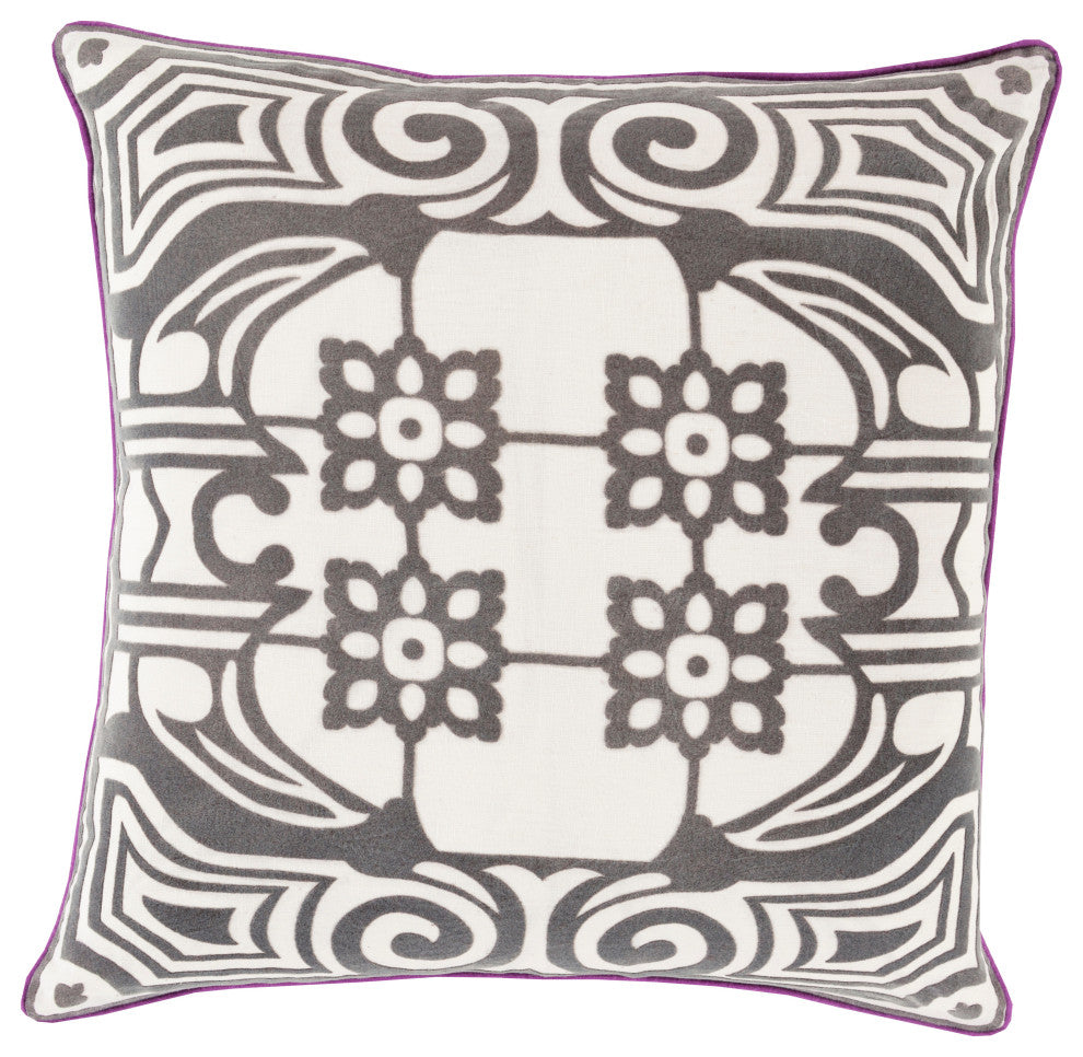 Surya Eleonore ELN-001 18"x18" Pillow Kit, Ivory/Purple/Charcoal