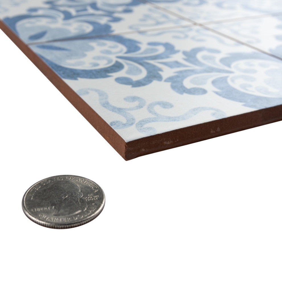 Harmonia Classic Ceramic Floor and Wall Tile, Floral Lattice Blue