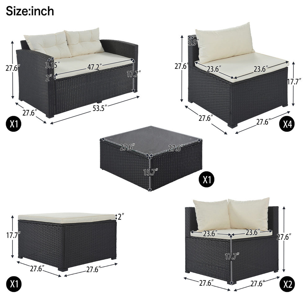 9-Piece Outdoor Wicker Reversible Patio Sectional Sofa With Cushions