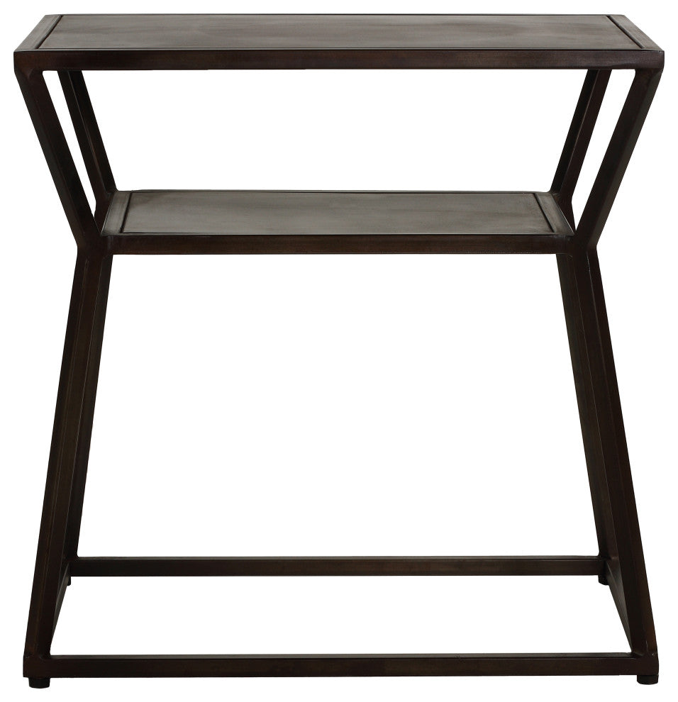 Bare Decor Duplex Accent Table Metal, Distressed Brown, 14x19x19