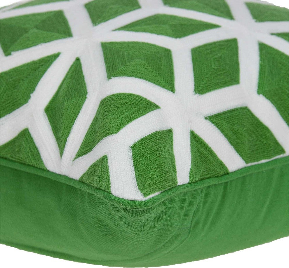 20" X 7" X 20" Transitional Green And White Pillow Cover With Poly Insert