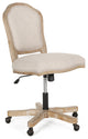 Oakes Upholstered Swivel Office Chair, Beige + Natural, 100% Polyester + Rubber Wood + Iron