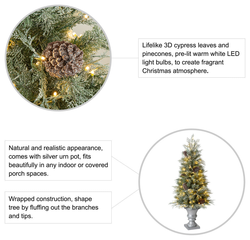 2-Pack 4' Pre-Lit Pine Artificial Christmas Porch Tree, 130 Warm White Lights