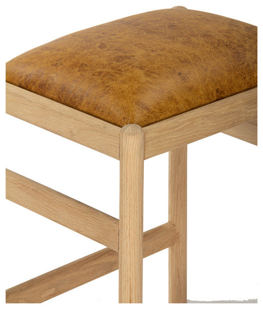 Dove Oak Leather Counter Stool - Caramel