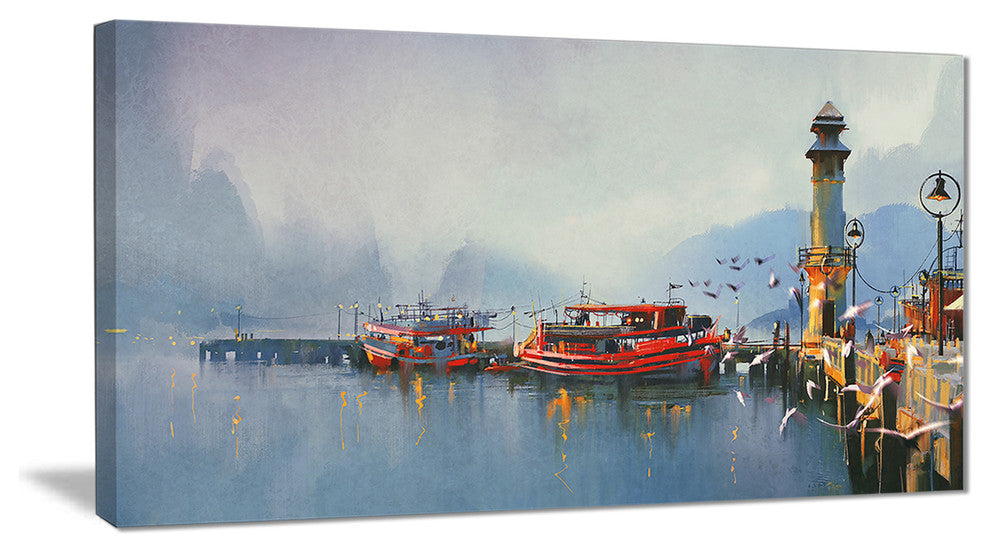 "Fishing Boats in Harbor" Canvas Print