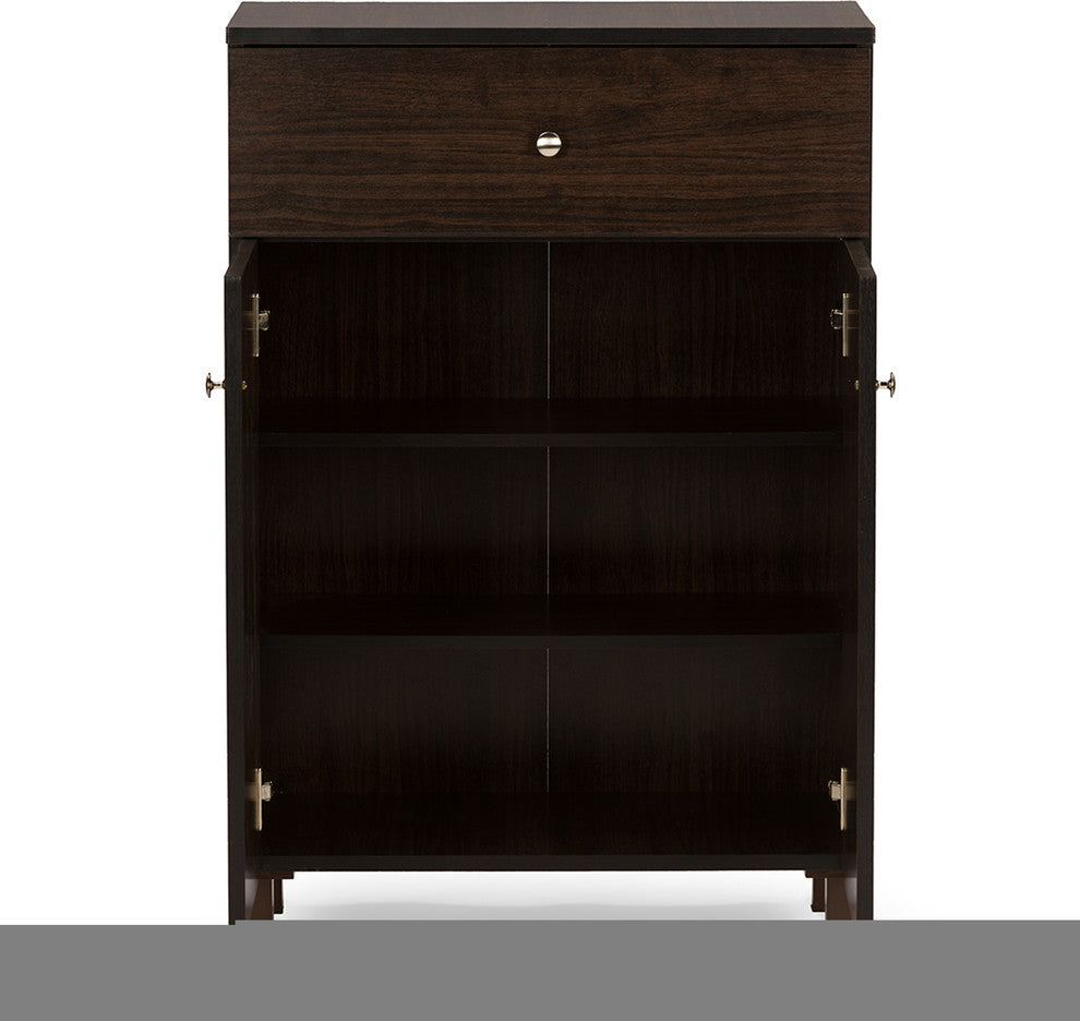 Felda Dark Brown Modern Shoe Cabinet With 2 Doors and Drawer