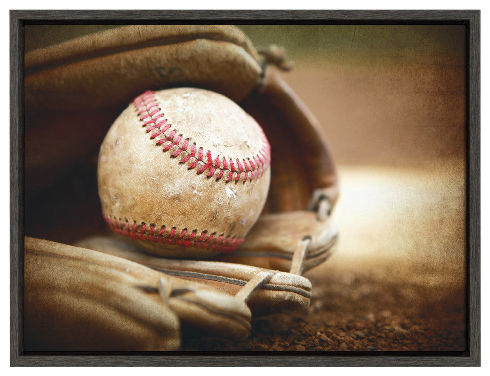 Sylvie Baseball Glove Framed Canvas by Shawn St. Peter, Gray 18x24