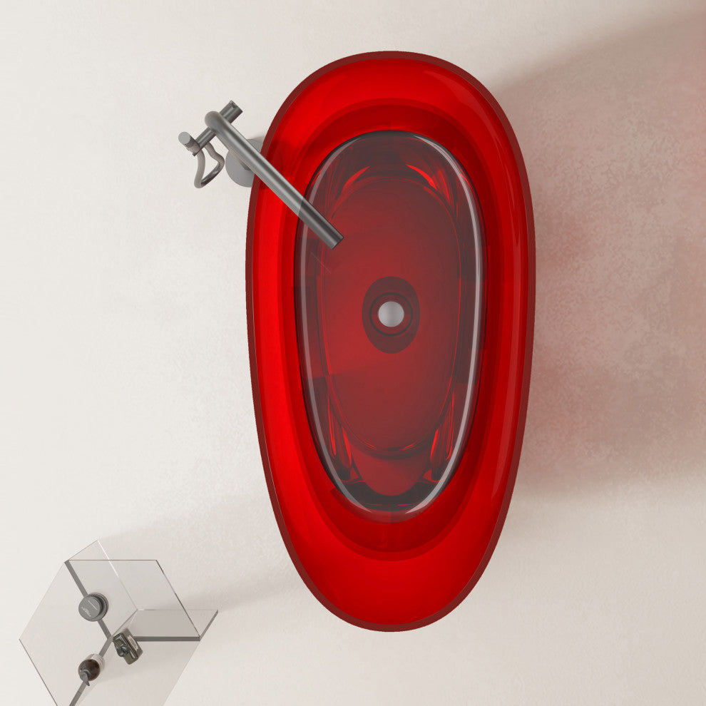 Vanity Art Freestanding Soaking Stone Resin Bathtub, Pure Resin Red, Small