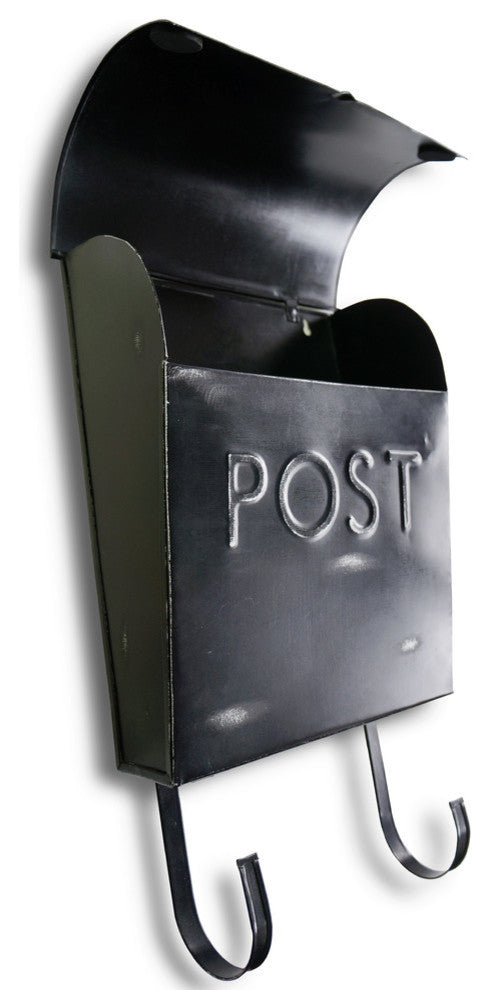 NACH Euro Wall Mounted Mailbox POST with Newspaper Holder, Rustic Black