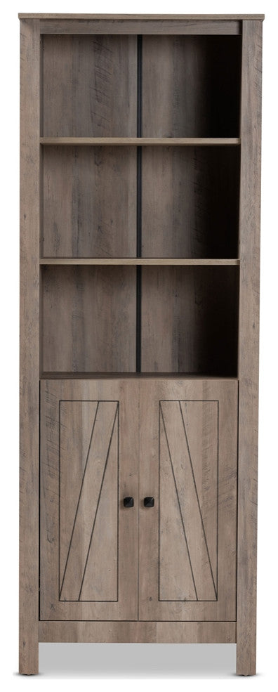 Modern and Contemporary Transitional Natural Oak Finished Wood 2-Door Bookcase