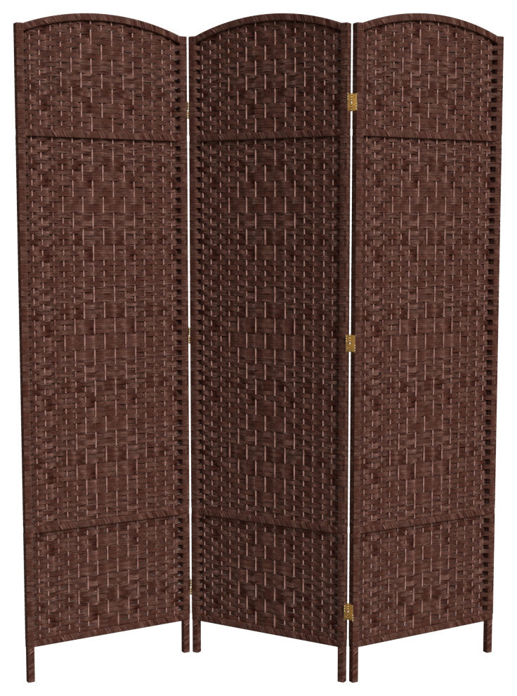 6' Tall Diamond Weave Fiber Room Divider, Dark Red, 3 Panel