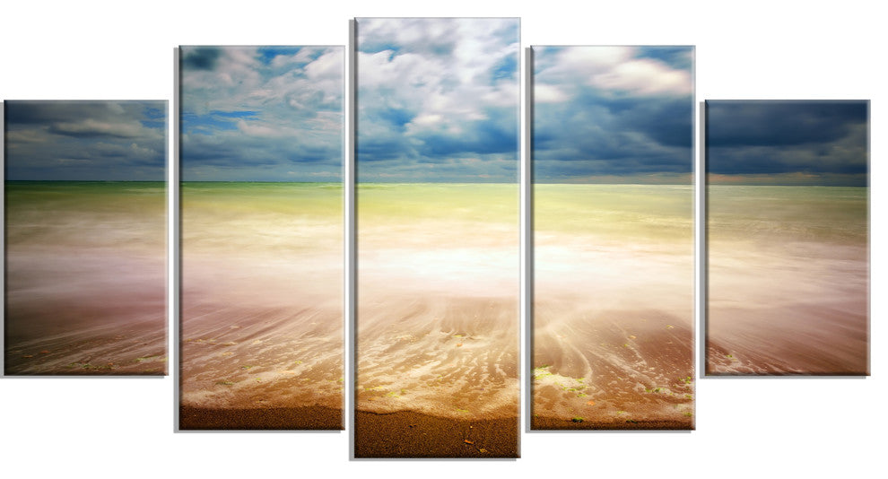 "Exotic Beach on Cloudy Summer Day" Seascape Wall Art, 5 Panels, 60"x32"