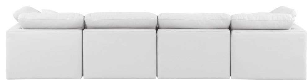 Indulge Upholstered Modular Sofa, Cream, 4-Piece: 2 Armless Chair, 2 Corner Chair, Fiber Stuffed Vegan Leather