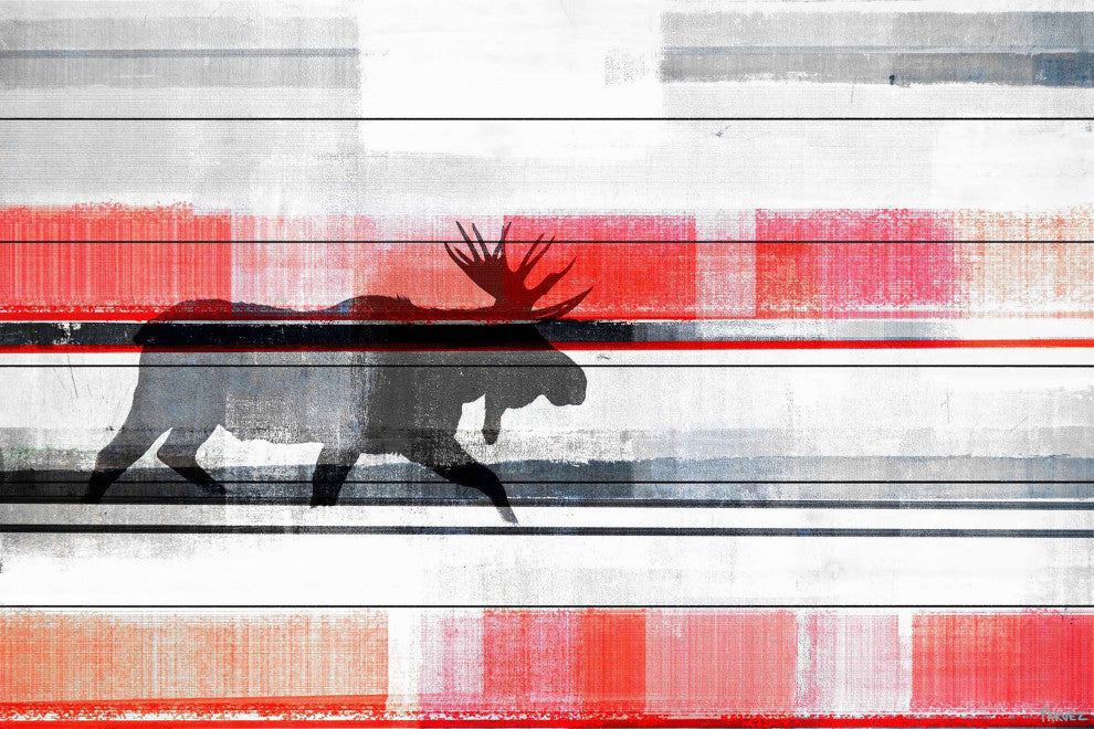 "Lone Moose" Painting Print on White Wood, 30"x20"