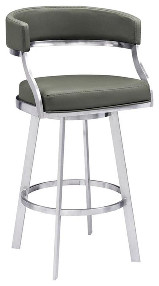 Armen Living Dione 26" Metal & Faux Leather Swivel Counter Stool in Gray/Chrome
