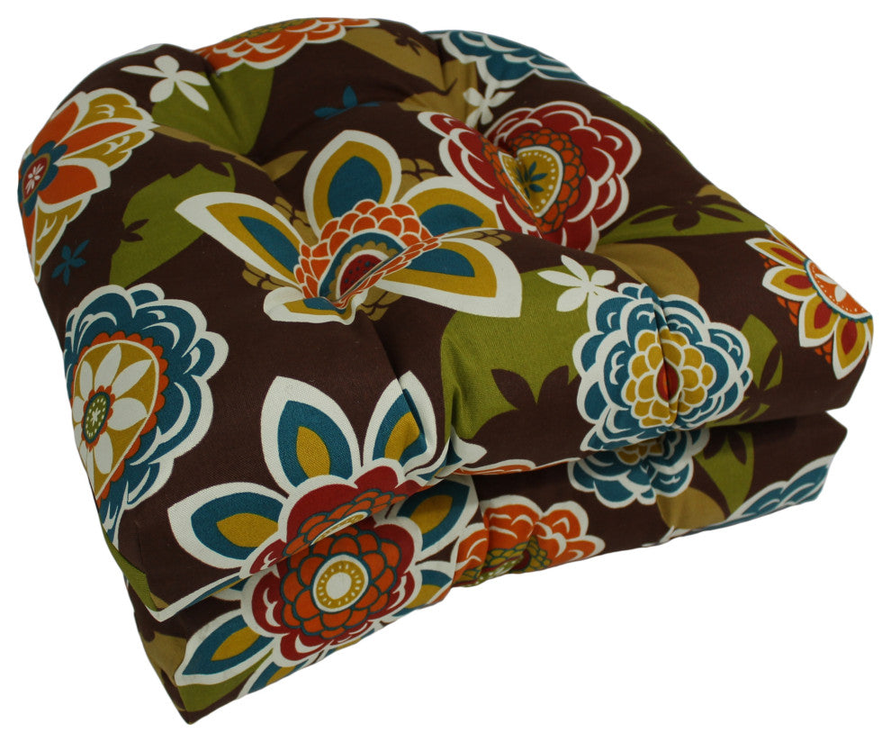 19" U-Shaped Patterned Tufted Dining Chair Cushions, Set of 2, Annie Chocolate