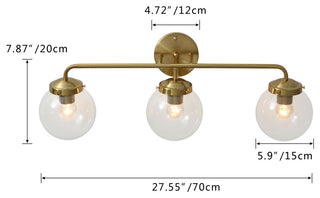 3-Lights Clear Globe Transparent Glass Shade Dimmable Wall Sconce Vanity Light