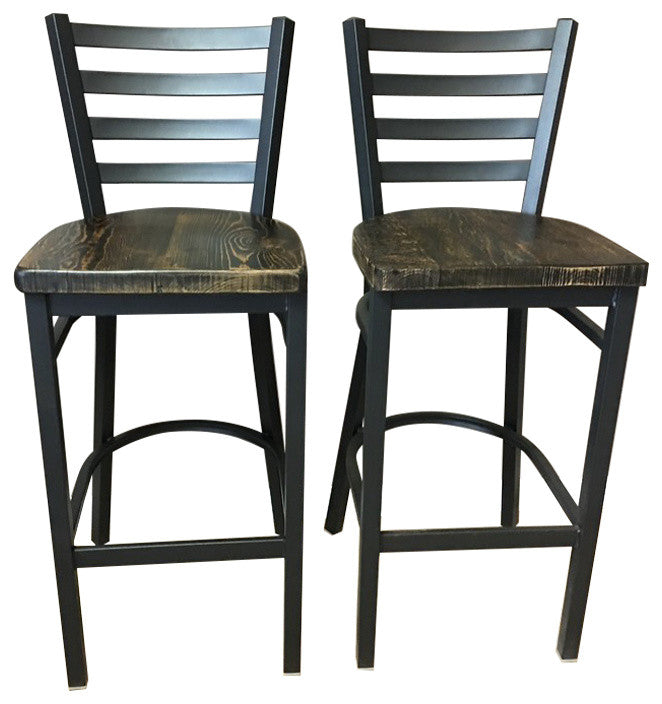 Reclaimed 30" Bar Stool With Ladder Back, Set of 2, Dark Walnut