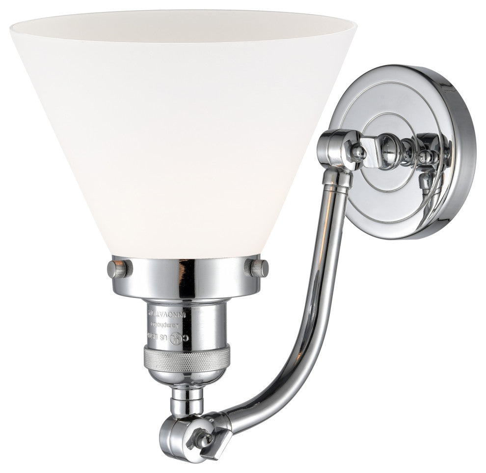 1-Light Large Cone 8" Sconce, Polished Chrome, Glass: Matte White Cased