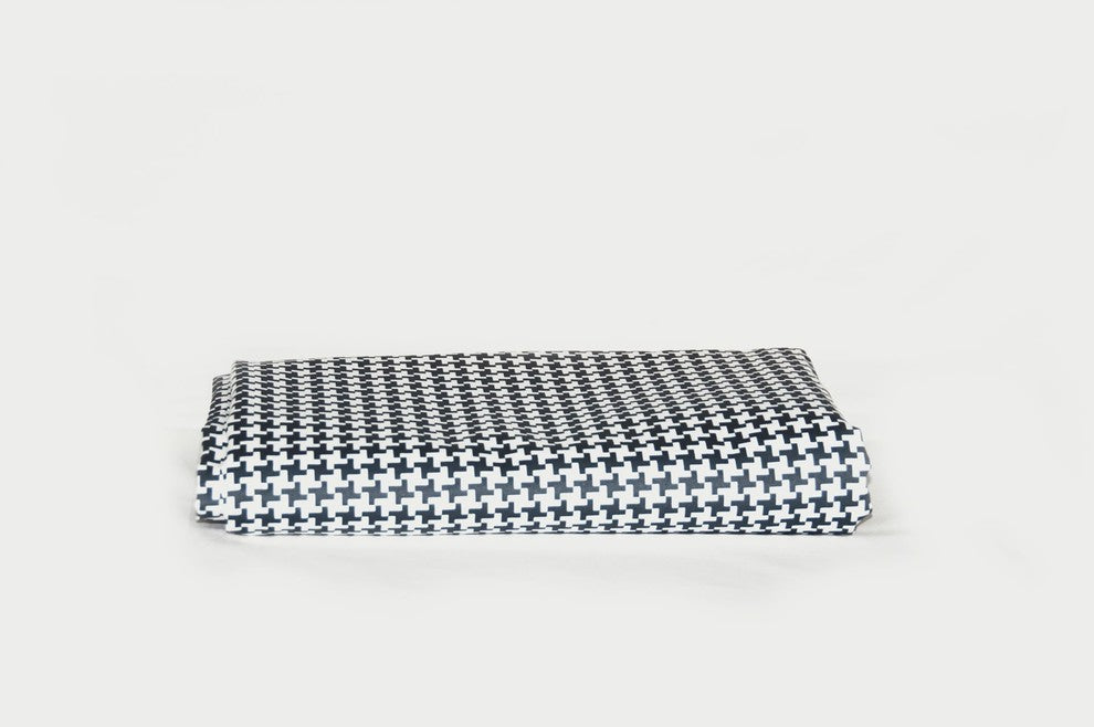 Slate And White Houndstooth Printed Sheet Set, 100% Cotton Matte Sateen