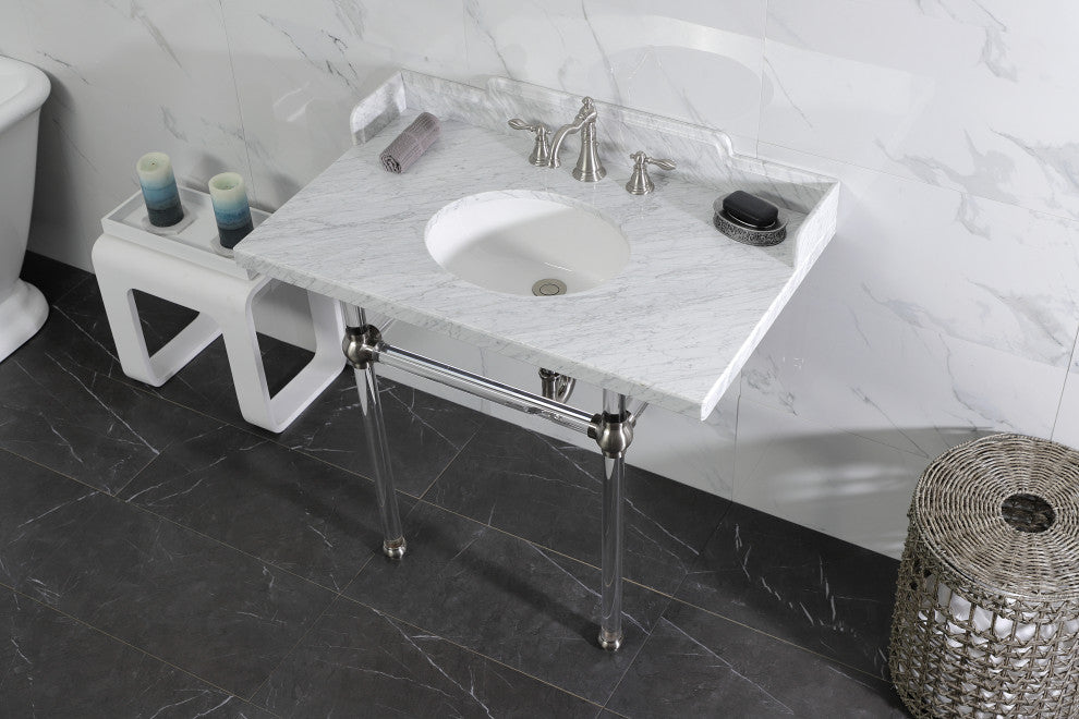 Kingston Brass LMS3630MA8 36" Carrara Marble Console Sink, Acrylic Legs